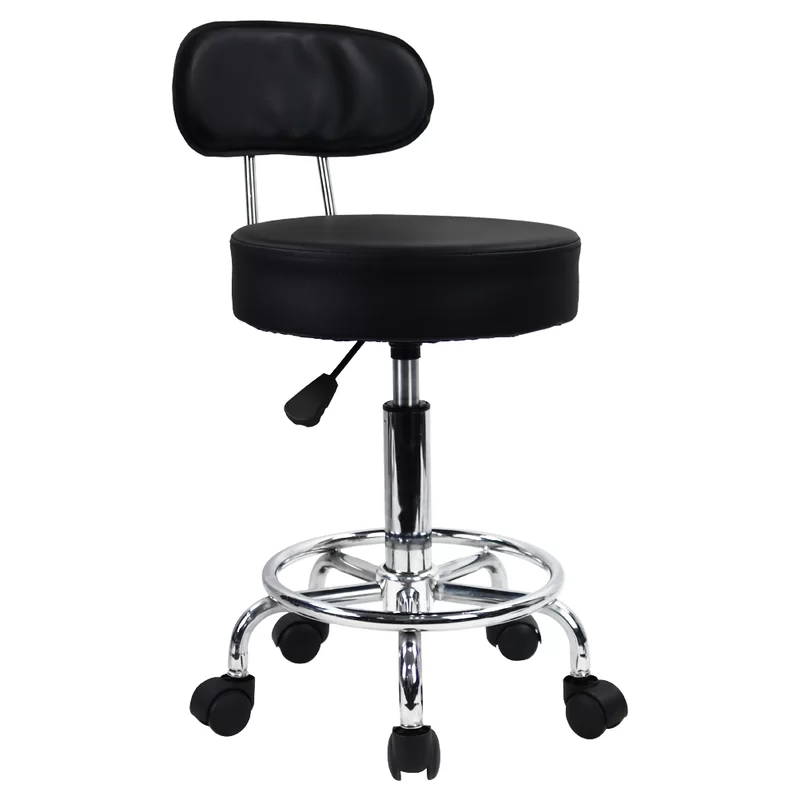 Backed Adjustable Height Ergonomic Lab Stool with Footring Wheels