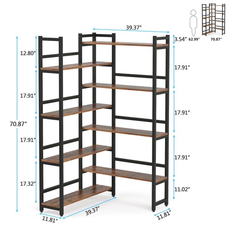 70.9” H x 39.4” W Iron Corner Bookcase