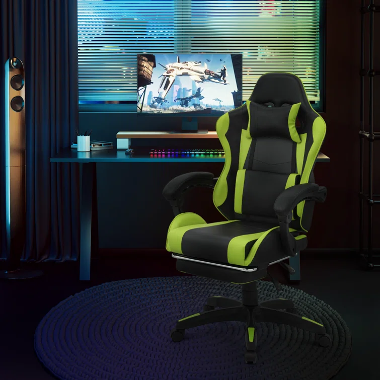 Racing Game Chair High Back Computer Chair with Footrest Massage Lumbar Support