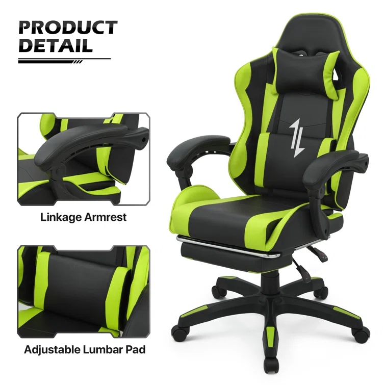 Racing Game Chair High Back Computer Chair with Footrest Massage Lumbar Support