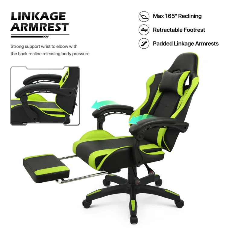 Racing Game Chair High Back Computer Chair with Footrest Massage Lumbar Support