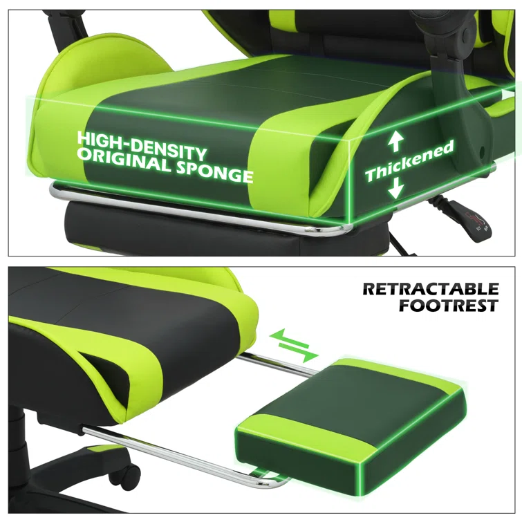 Racing Game Chair High Back Computer Chair with Footrest Massage Lumbar Support