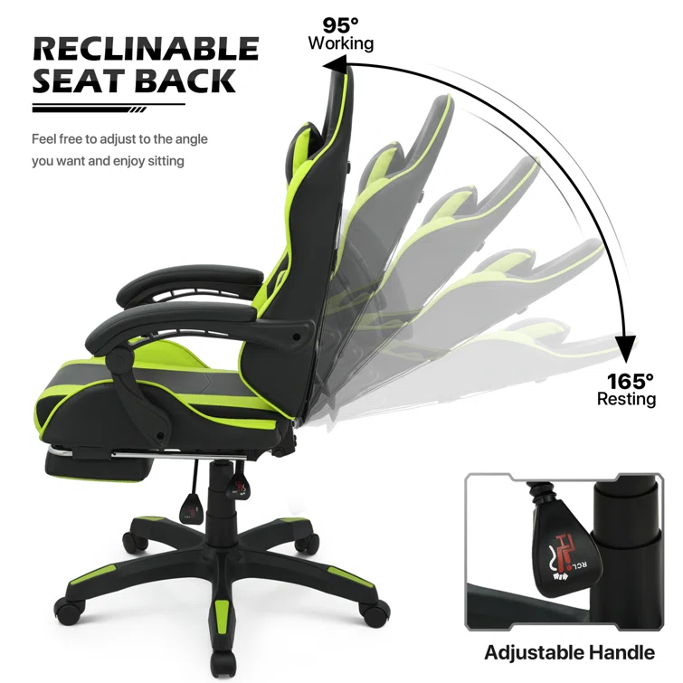 Racing Game Chair High Back Computer Chair with Footrest Massage Lumbar Support