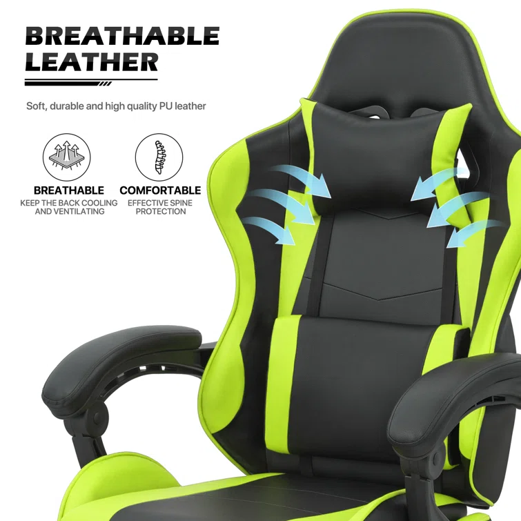 Racing Game Chair High Back Computer Chair with Footrest Massage Lumbar Support