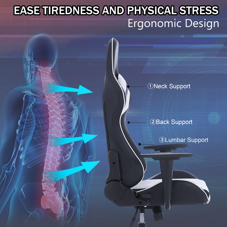 Reclining Ergonomic Faux Leather Swiveling PC & Racing Game Chair