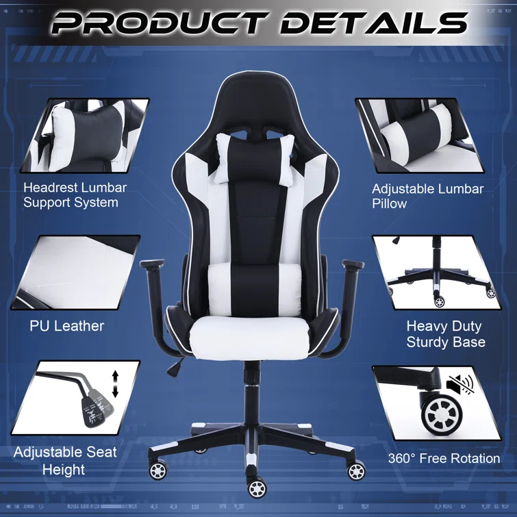 Reclining Ergonomic Faux Leather Swiveling PC & Racing Game Chair