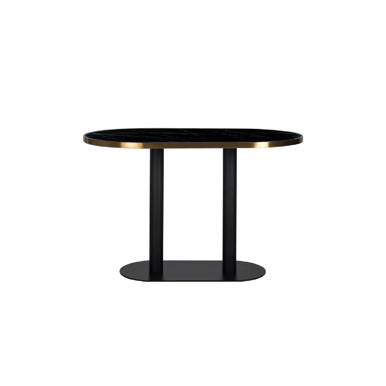 Oval Faux Marble Top Metal Base Dining Table