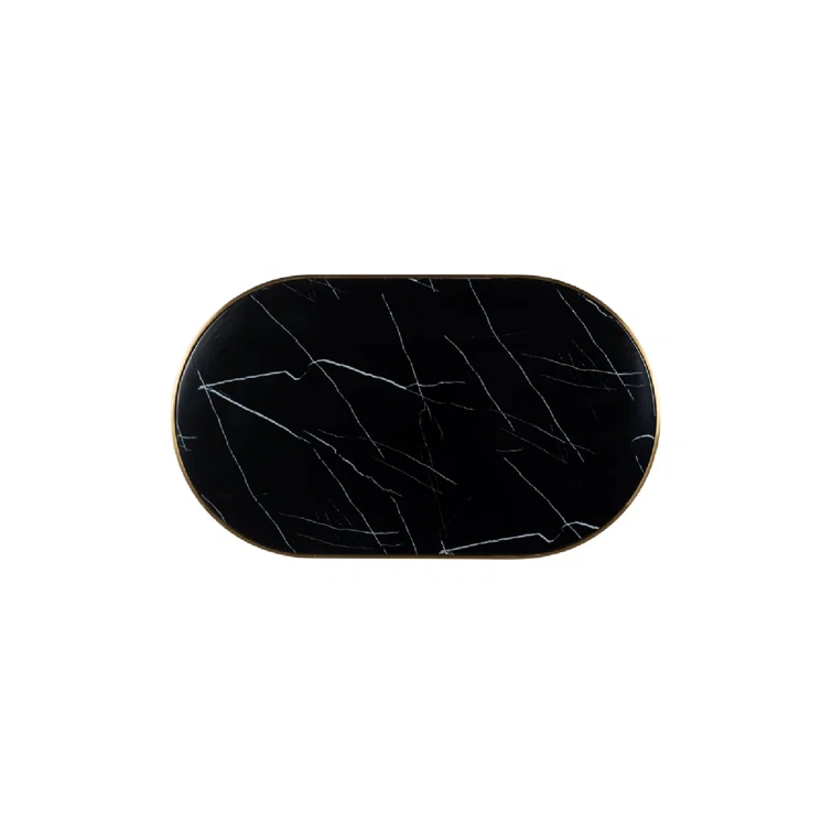 Oval Faux Marble Top Metal Base Dining Table