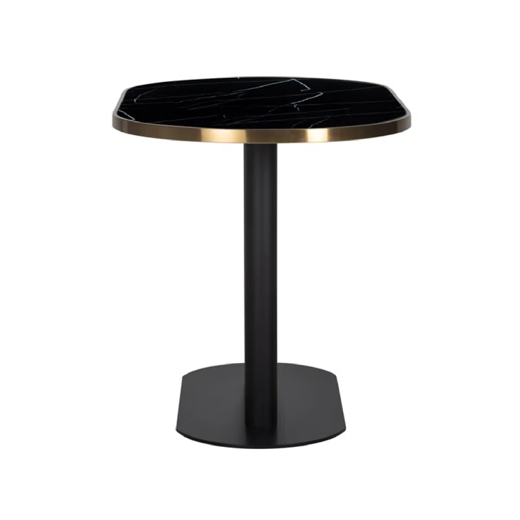 Oval Faux Marble Top Metal Base Dining Table