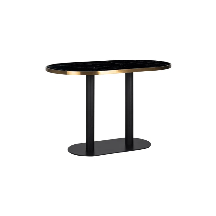 Oval Faux Marble Top Metal Base Dining Table