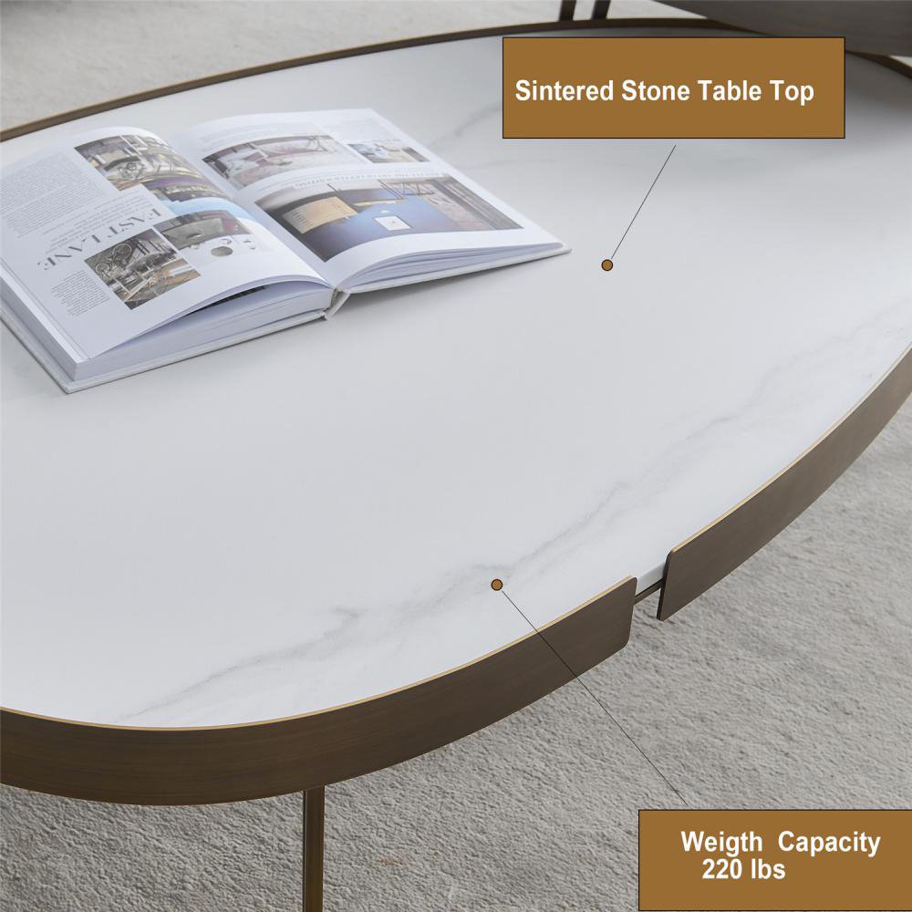 Pear Shaped Coffee Table Sintered Stone Top Metal Frame