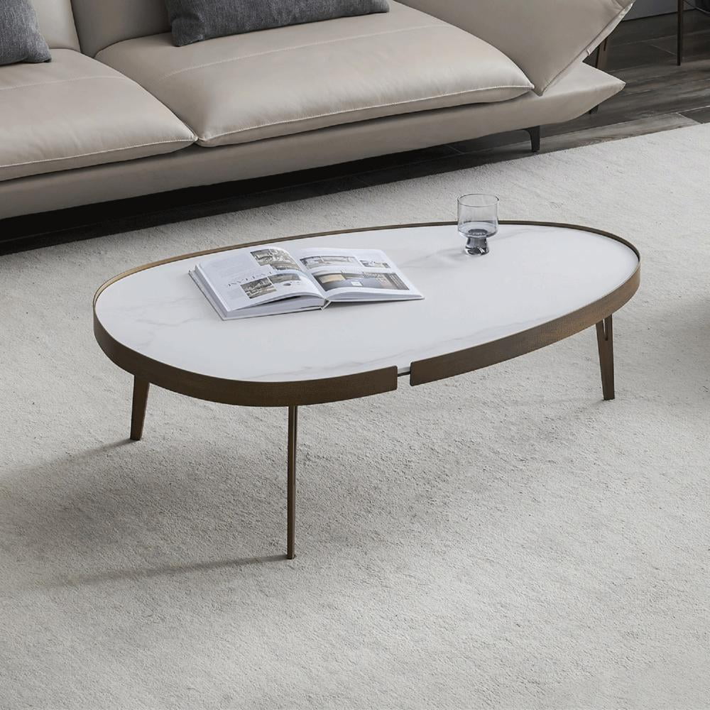 Pear Shaped Coffee Table Sintered Stone Top Metal Frame