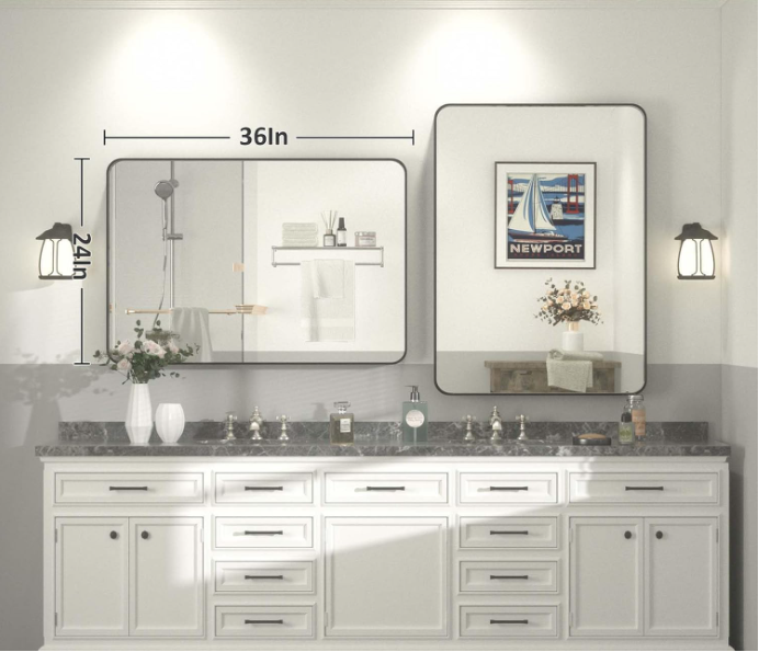 Bathroom Mirror for Wall Decorative, 24X36 Inch Vanity Mirror with Rounded Rectangular Frame