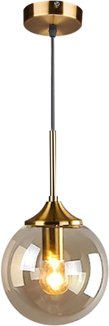 Mid Century Modern Pendant Chandelier 1-Light Gold Glass Globe Pendant Light Brushed Brass Pendant Light Large Kitchen Pendant Lighting Over Island (Amber)