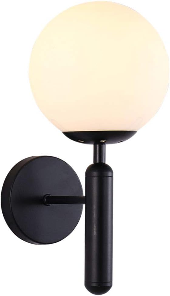Modern Wall Sconce Golden Mid Century Industrial Matte Globe Glass Wall Light for Bedroom Vanity Light (Black)