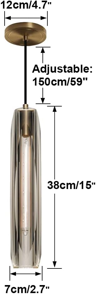 Crystal Pendant Light 1-Light Adjustable Pendant Lighting Brass Industrial Pendant Lamp for Kitchen Island Dining Room Bedroom(Smoky Gray)