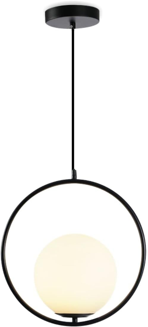 Modern Globe Pendant Light Black Large Globe Hanging Light Fixture with Frosted Glass Lampshade Adjustable Ball Pendant Light for Kitchen Island Living Room Beside