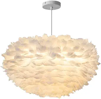 Nordic Feather Pendant Light 23.6" Feather Hanging Light Fixture Romantic Feather Ceiling Lamp for Girls Room Living Room Bedroom Decoration (60cm/23.6'')