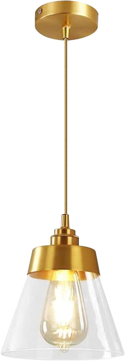 Modern Glass Glass Pendant Light Fixture Gold Brass Pendant Lighting with Conical-Shaped and Adjustable Cord for Kitchen Island, Bathroom