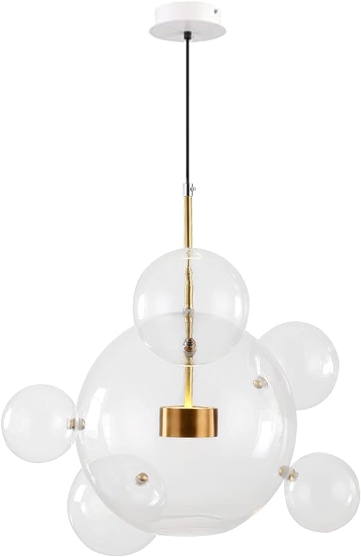 Modern Globe Bubble Chandelier 6-Light Clear Glass Ball Sputnik Chandelier Pendant Light Mid Century Gold Kitchen Island Pendant Lighting Adjustable Pendant Light