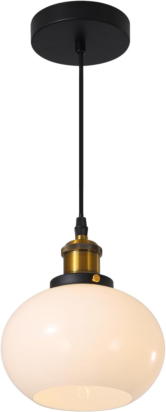 Mid Century Modern 1-Light Large Globe Pendant Lighting Black Brass Industrial Dome Kitchen Island Pendant Light Fixture Gold White Glass Ball Hanging Ceiling Light