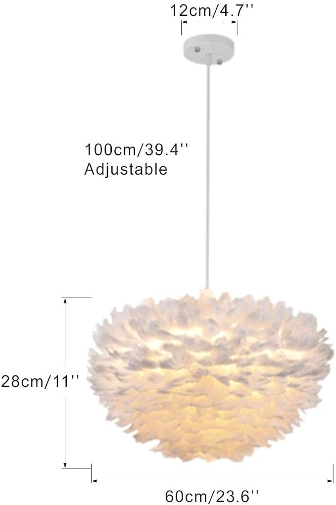 Nordic Feather Pendant Light 23.6" Feather Hanging Light Fixture Romantic Feather Ceiling Lamp for Girls Room Living Room Bedroom Decoration (60cm/23.6'')