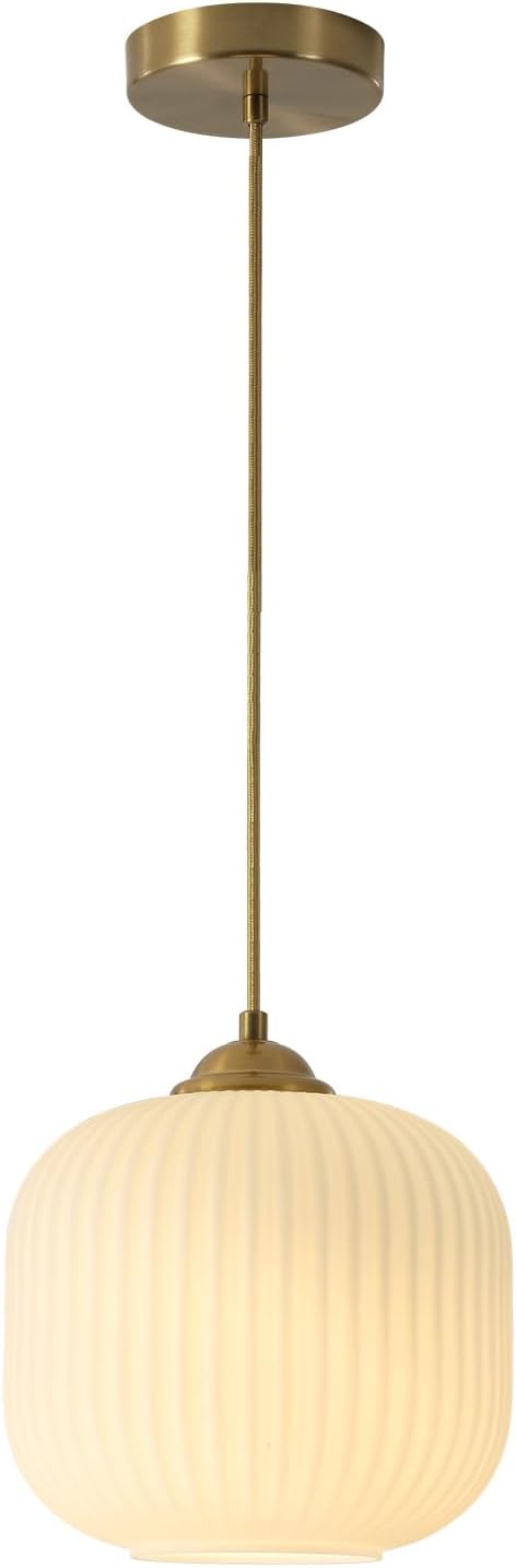 Modern Gold White Glass Pendant Light Contemporary Brass Metal Kitchen Island Dining Pendant Light Industrial Large Globe Pendant Lamp 1-Light Round Ball Hanging Lighting Fixture