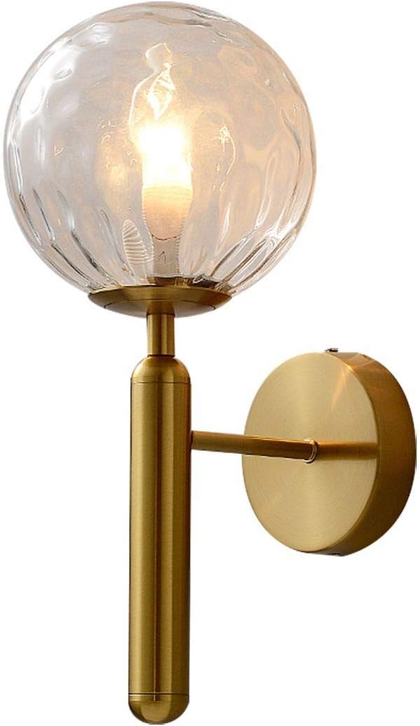 Modern Wall Sconce Golden Mid Century Industrial Matte Globe Glass Wall Light for Bedroom Vanity Light (Clear)