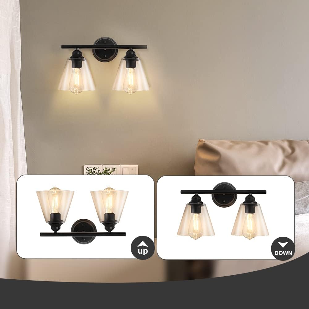 Wall Sconces Lighting, Hanging Wall Mount Lamp, 2 Lights Farmhouse Bath Vanity Light Fixture