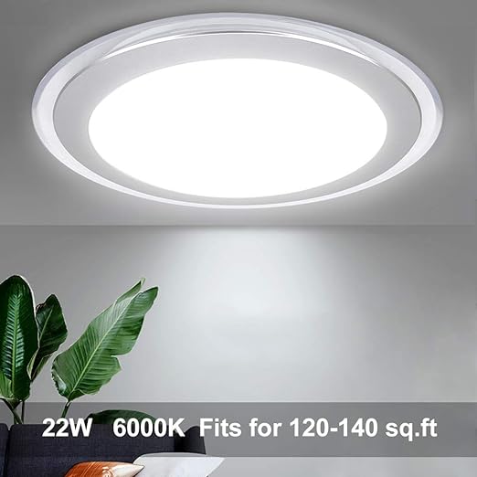 13 Inch Flush Mount Ceiling Light Fixture, Round LED Disk Light, 22W (180W Equivalent), Cool White, 6000K Modren Surface Mount Light