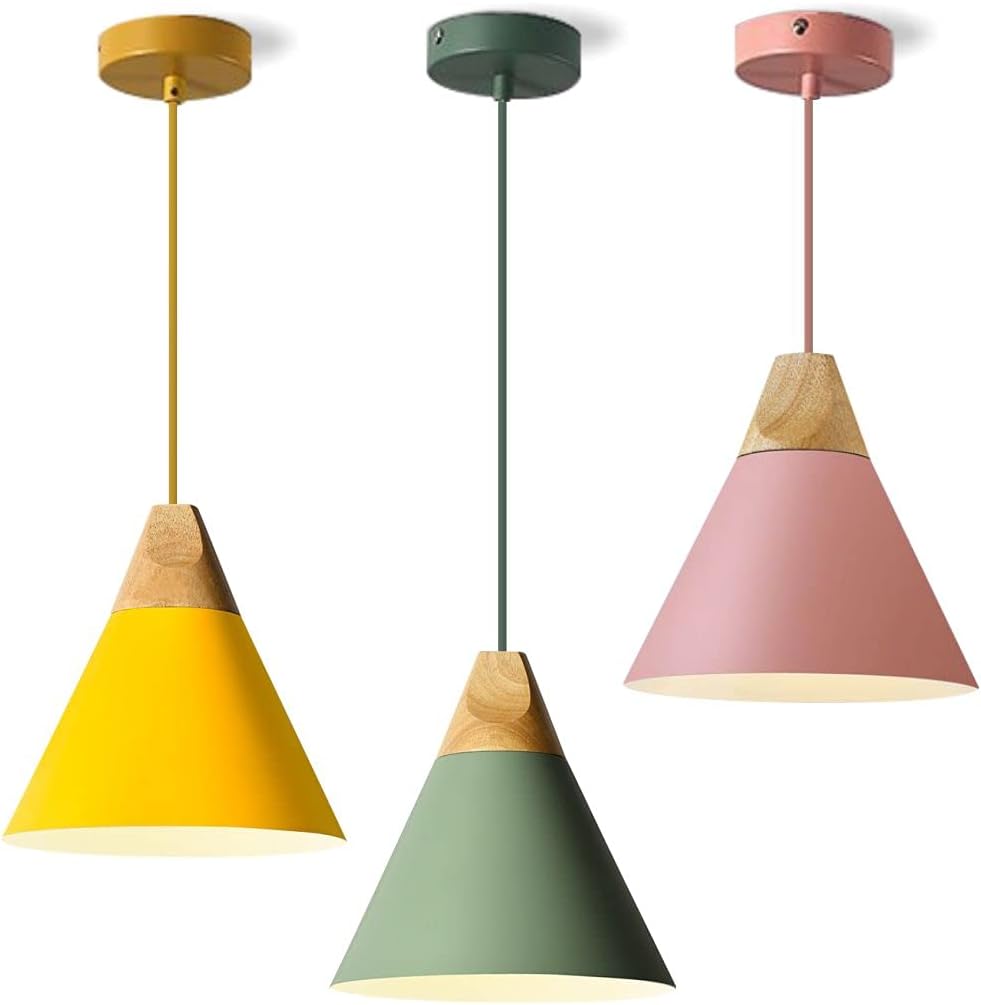 Modern Cone Pendant Light 3-Pack Nordic Macaron Pendant Light Minimalist Adjustable Hanging Light Ceiling Mount Kitchen Island Pendant Lighting (Small)