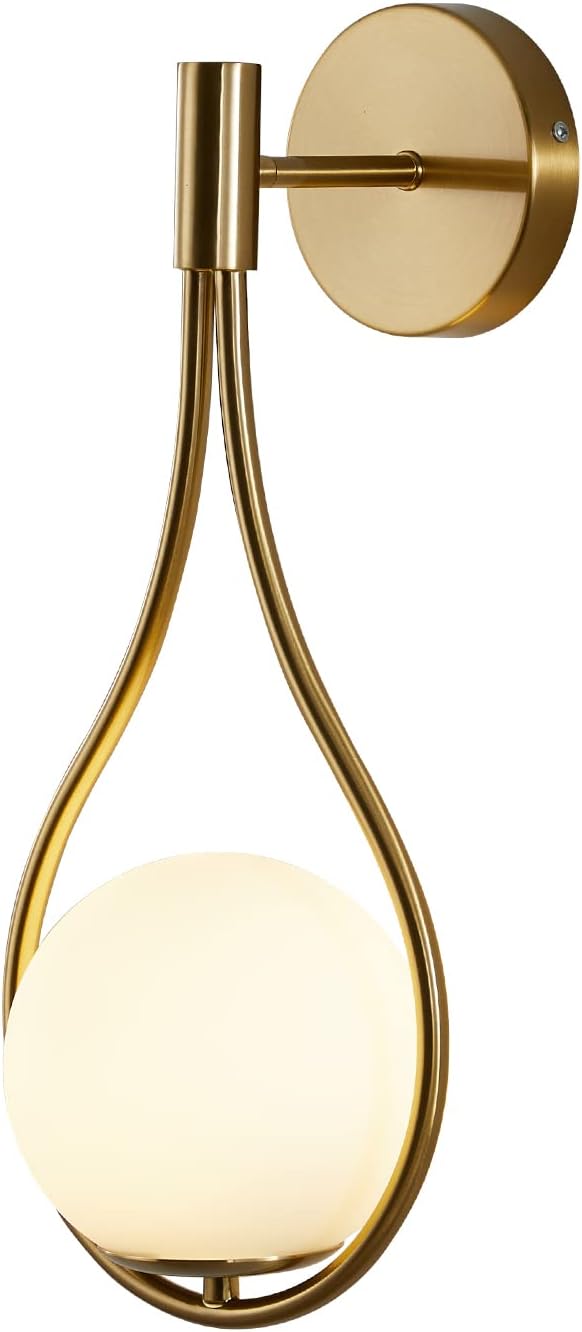 Wall Sconce Mid-Century Drop Design Wall Mounted Light Brushed Brass Wall Lamps, Wall Mount Light Fixture for Bedside Living Room (1 Pack)