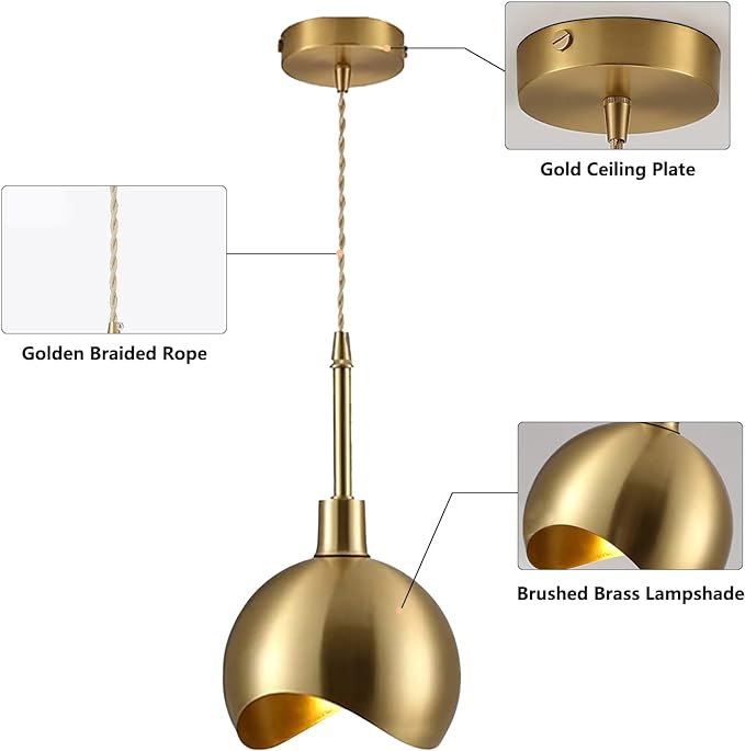 Modern Gold Pendant Light Fixture Mini Brushed Brass Farmhouse Pendant Lights Kitchen Island Hallway Foyer Pendant Lighting Mid Century Vintage Industrial Hanging Ceiling Lamp