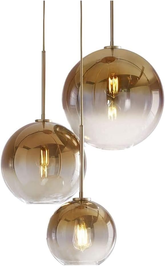 Modern 3-Pack Gold Globe Pendant Lighting Adjustable Length Lamp LED Farmhouse Light Fixtures Brass Dining Room Decor Hanging Light for Bedroom Kitchen Island Entryway