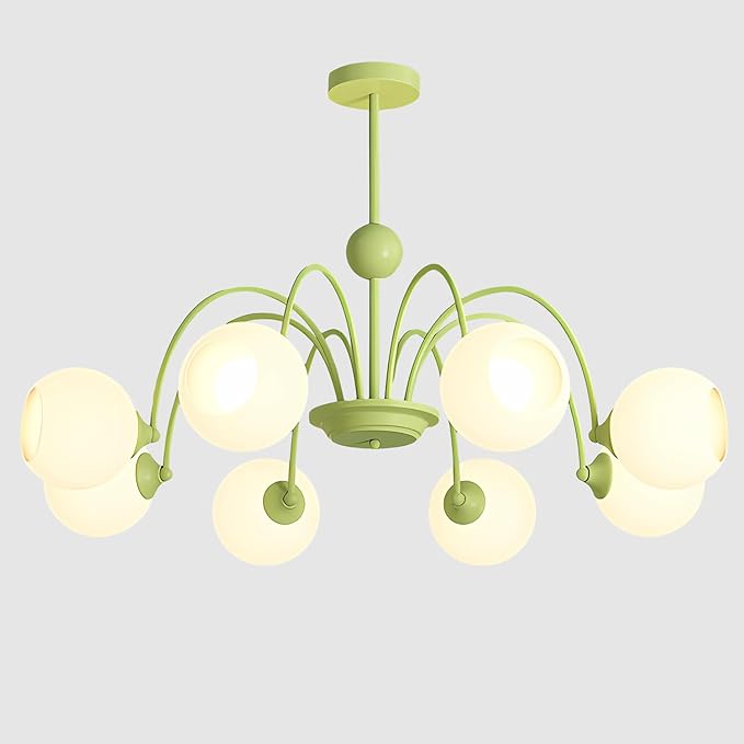 8-Lights Mid Century Modern Sputnik Chandelier Nordic Green Globe Kitchen Island Pendant Lights Milk Glass Ceiling Light Vintage Industrial Chandelier Ceiling Light Fixture