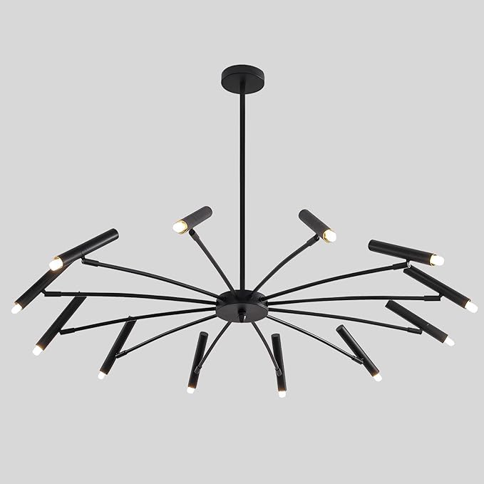 Modern Black Sputnik Chandelier Mid Century Vintage 12-Lights Semi Flush Mount Chandelier Ceiling Light Industrial Satellite Starburst Chandelier Pendant Light (12-Light)