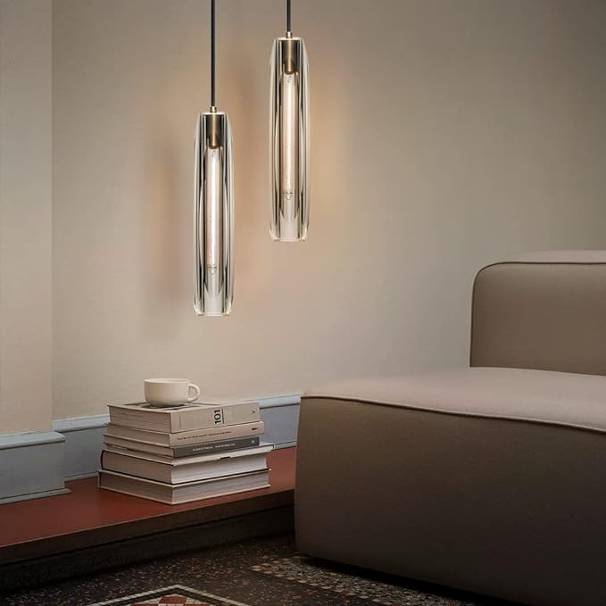 Crystal Pendant Light 1-Light Adjustable Pendant Lighting Brass Industrial Pendant Lamp for Kitchen Island Dining Room Bedroom(Smoky Gray)