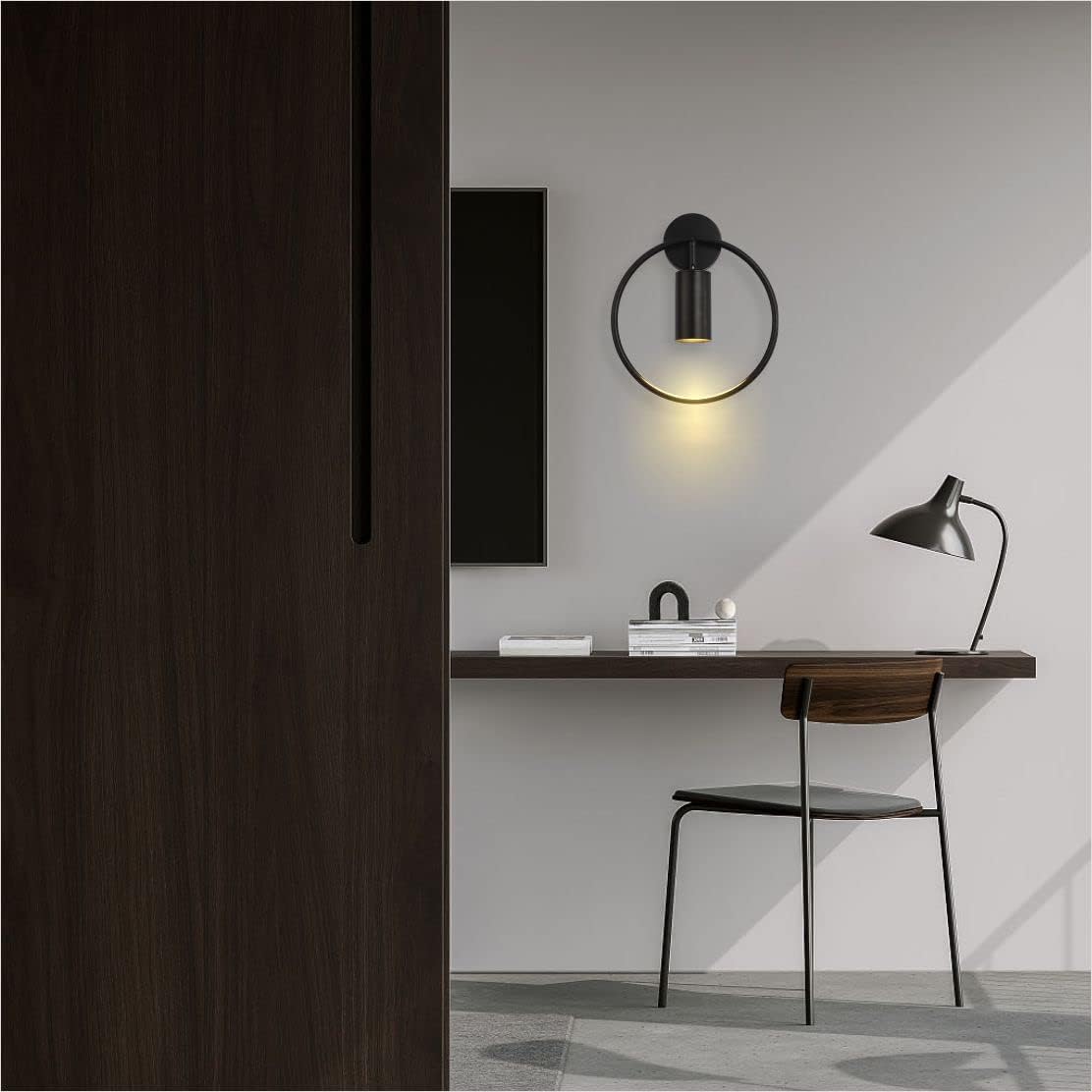 Vintage Wall Sconces Lighting Black Round Wall Mount Light Industrial Metal Wall Light Fixtures Bedside Wall Lamp for Bedroom Living Room Hallway (Black, 1 Pack)