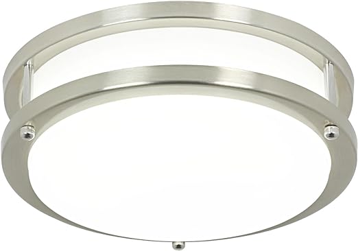 24W Modern LED Flush Mount Ceiling Light with Remote, 10 Inch Dimmable Nickel Round Ceiling Lighting Fixture