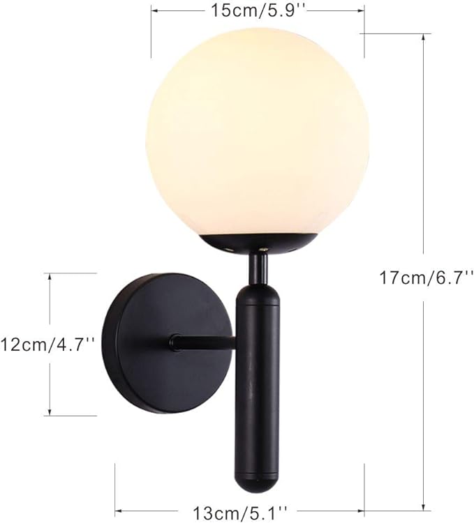 Modern Wall Sconce Golden Mid Century Industrial Matte Globe Glass Wall Light for Bedroom Vanity Light (Black)