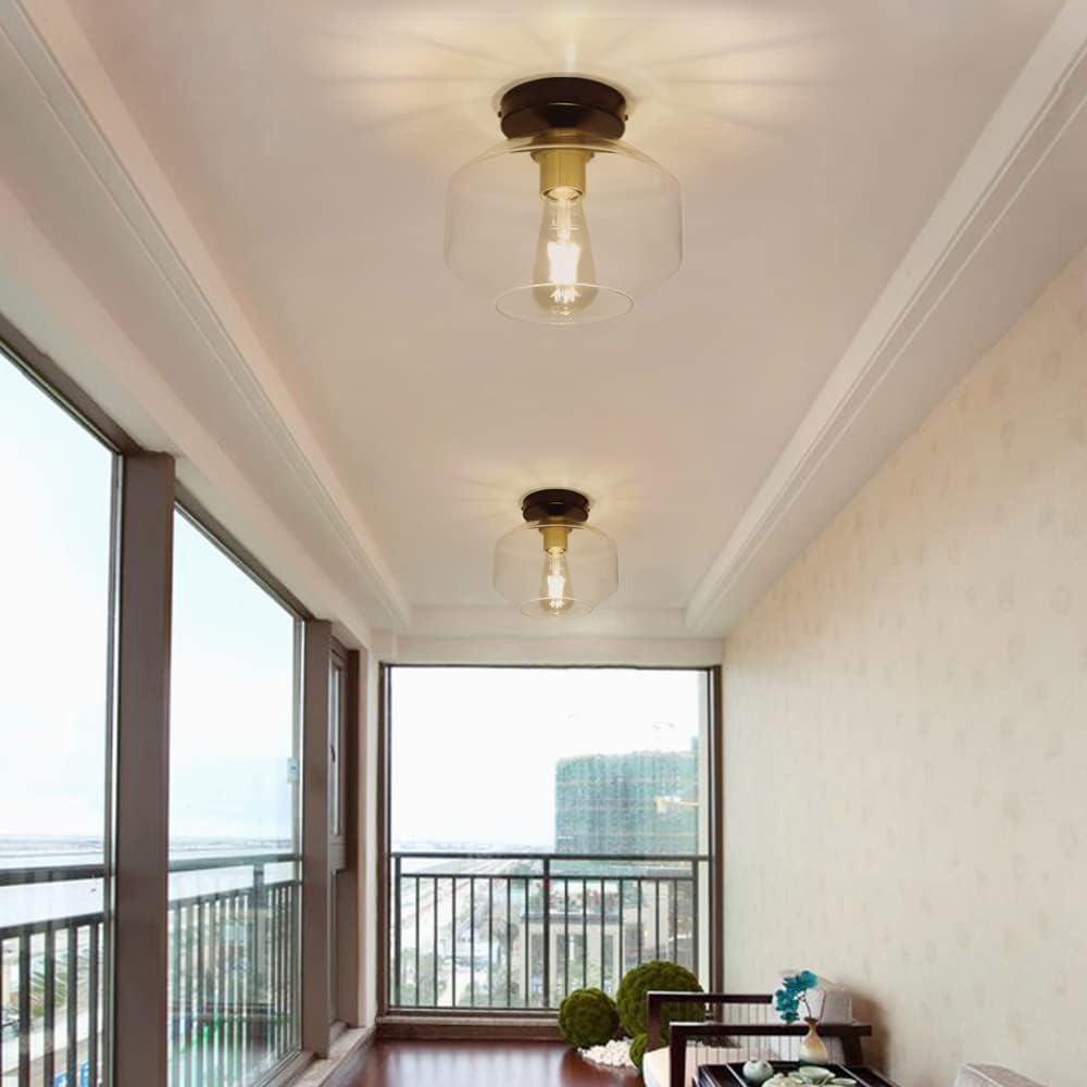 Industrial Semi Flush Mount Ceiling Light, Clear Glass Shade Ceiling Light Fixture