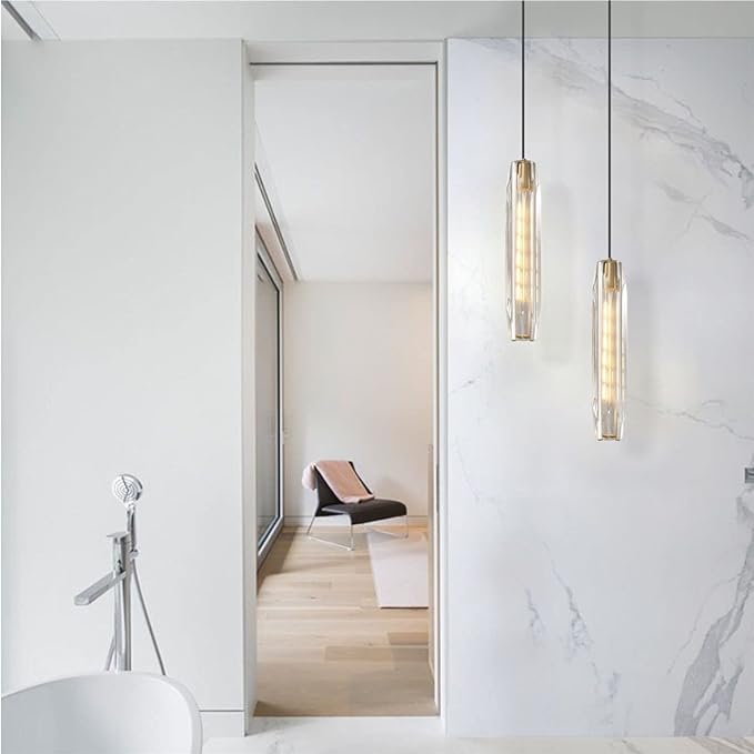 Gold K9 Crystal Ceiling Pendant Lighting Adjustable Hanging Pendant Lighting Classical 1-Light Fixture for Dining Room Bedroom Bar