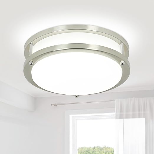 24W LED Ceiling Light Fixture, 10 in Flush Mount Ceiling Light, Brushed Nickel Round Lamp