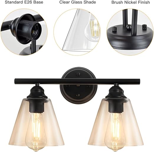 Wall Sconces Lighting, Hanging Wall Mount Lamp, 2 Lights Farmhouse Bath Vanity Light Fixture