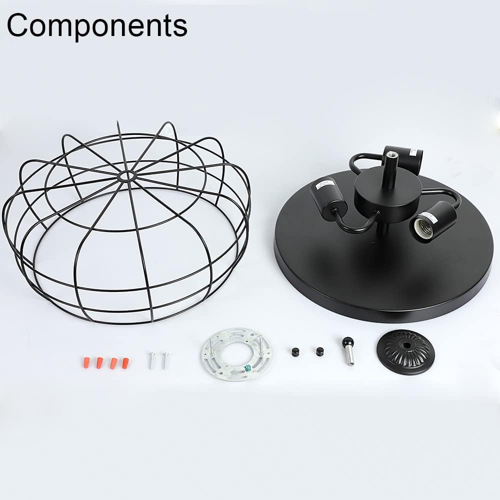 3-Light Industrial Flush Mount Ceiling Light Fixture, 14.96'' Farmhouse Matte Black Close to Ceiling Light