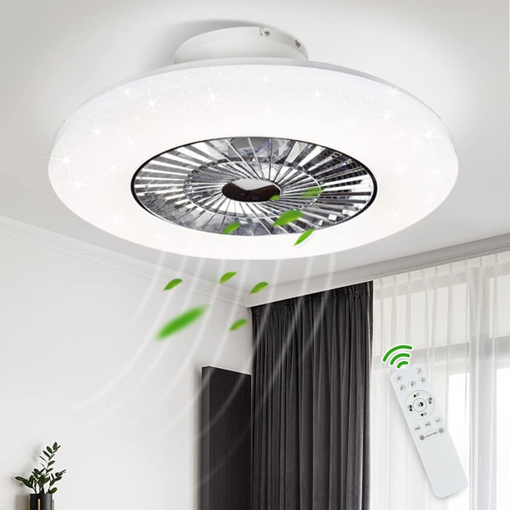 LED Remote Ceiling Fan with Light Kit-40W Modern Dimmable Ceiling Fan Lighting, 7 Invisible Blades Ceiling Fans, 23 Inch Ceiling Lighting Fixture
