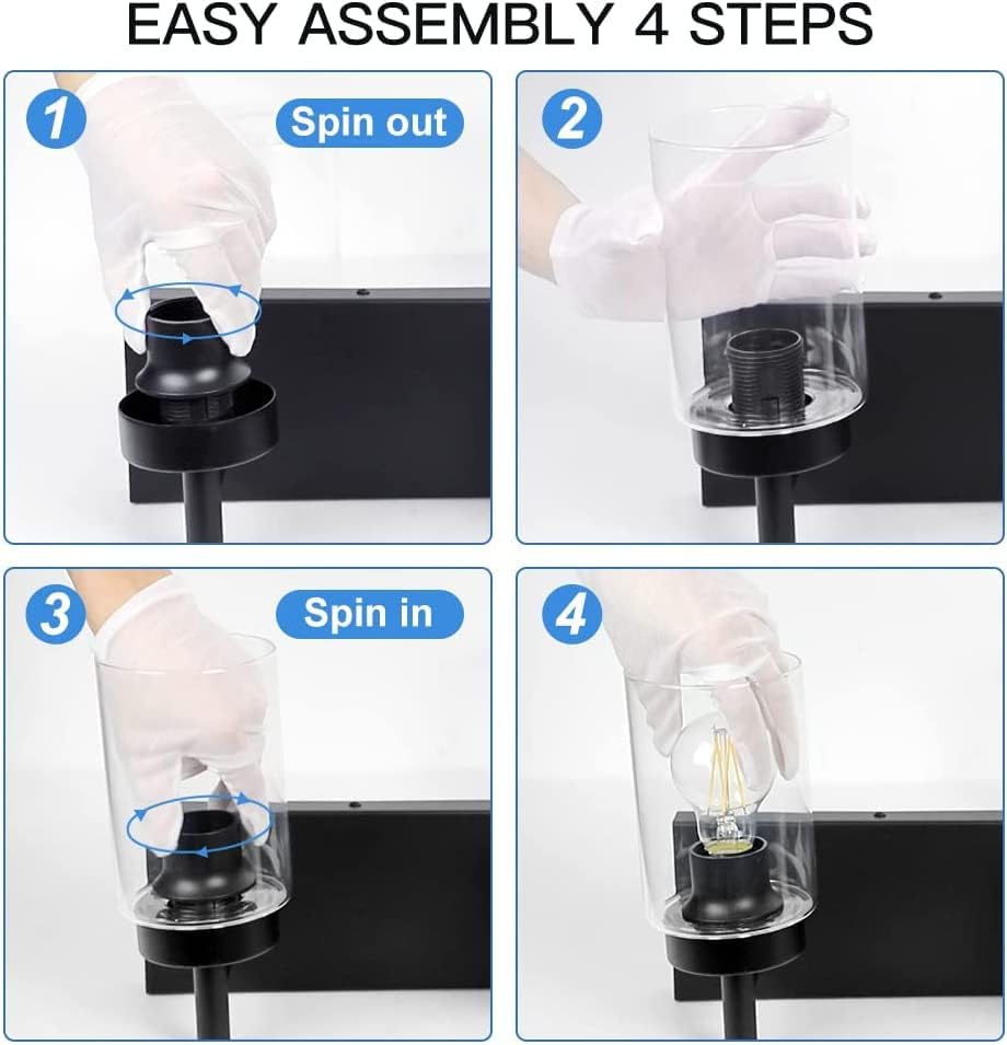 Wall Vanity Light Fixture, Farmhouse Bathroom Lighting, 2-Light Metal Wall Mount Lamp with Glass Shade