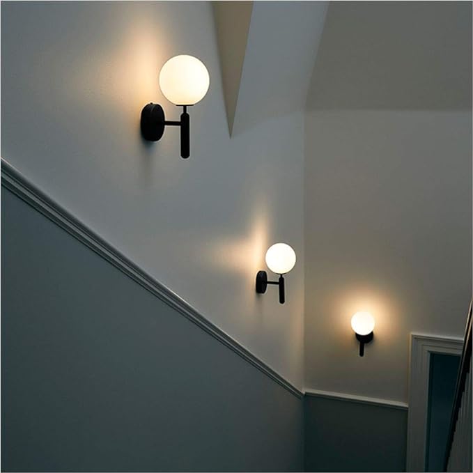 Modern Wall Sconce Golden Mid Century Industrial Matte Globe Glass Wall Light for Bedroom Vanity Light (Black)