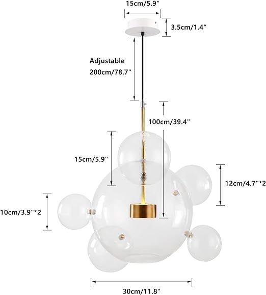 Modern Globe Bubble Chandelier 6-Light Clear Glass Ball Sputnik Chandelier Pendant Light Mid Century Gold Kitchen Island Pendant Lighting Adjustable Pendant Light