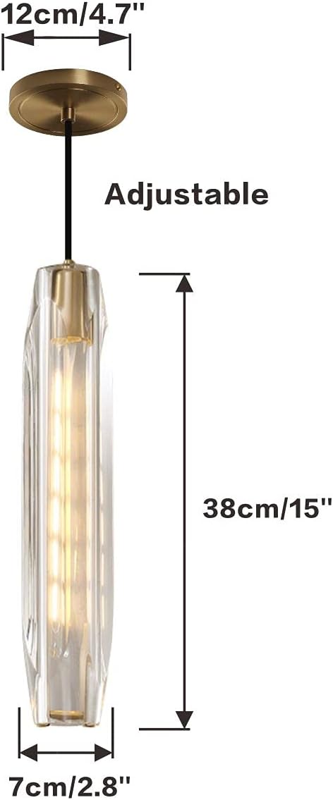 Gold K9 Crystal Ceiling Pendant Lighting Adjustable Hanging Pendant Lighting Classical 1-Light Fixture for Dining Room Bedroom Bar